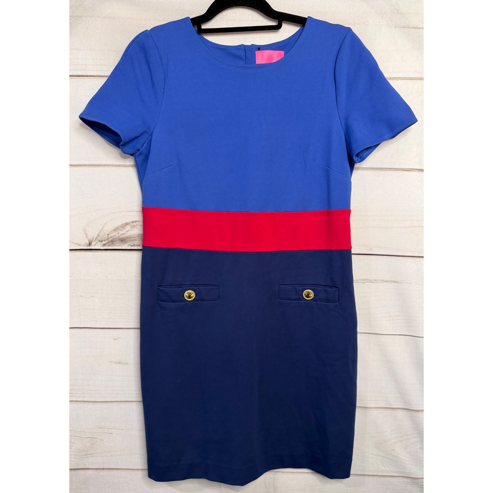 Lilly Pulitzer Womens Colorblock Ponte Sheath Dress Blue Red Navy Size 8